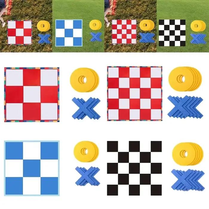 Grand jeu de Tic Tac Toe géant avec tapis de jeu à grille damier géante et marqueurs X O en feutre pour activités de