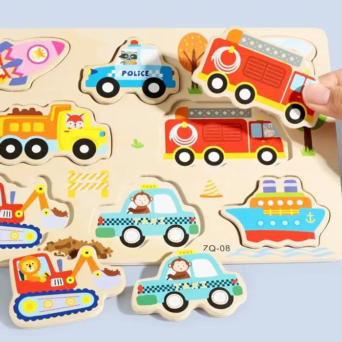 Puzzles en bois pour bébés, jouets pour enfants de 1 2 3 4 ans, voiture de Cognition animale, planche de Puzzle en bois, jouets éducatifs Montessori