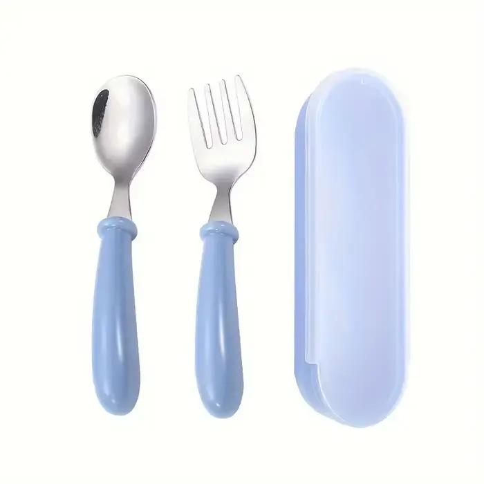 Couverts en acier inoxydable pour enfants 3-6 ans boîte adaptée apprendre à manger occasions spéciales bleu rose vert