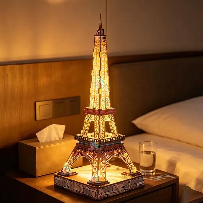 Puzzle 3D en bois Ury, Tour Eiffel de Paris colorée avec lumière, célèbres monuments classiques européens, modèle d'architecture mondiale, jouets DIY