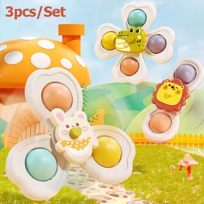 Jouet rotatif à ventouse 3 pièces dinosaure pour bébé coordination œil-main formation éducative bain voyage cadeau anniversaire noël