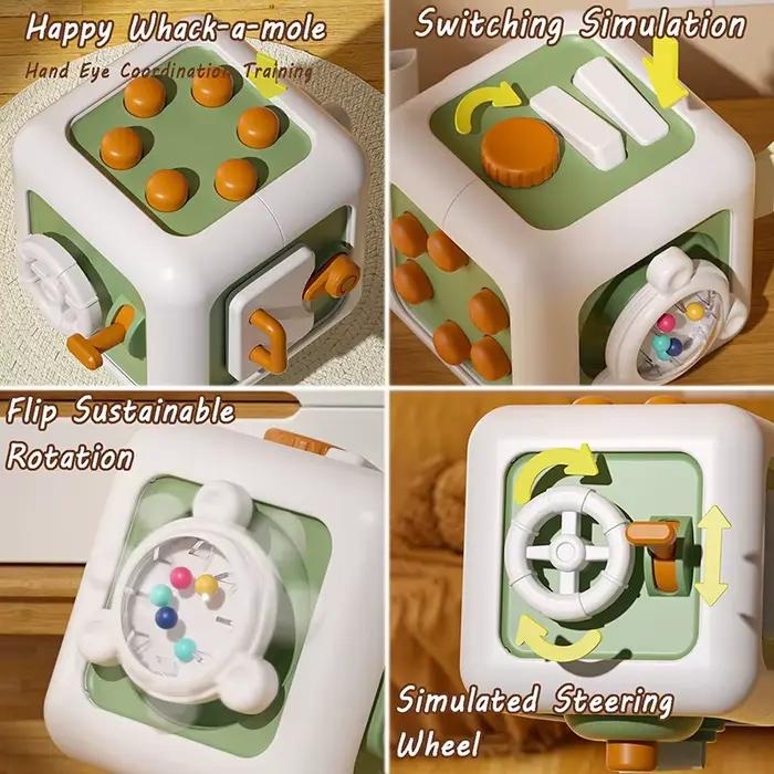 Cube d'activité Montessori 6 en 1, jouets pour bébé, planche sensorielle occupée, jouet de voyage, apprentissage éducatif, compétences de vie de base, jouets pour tout-petits