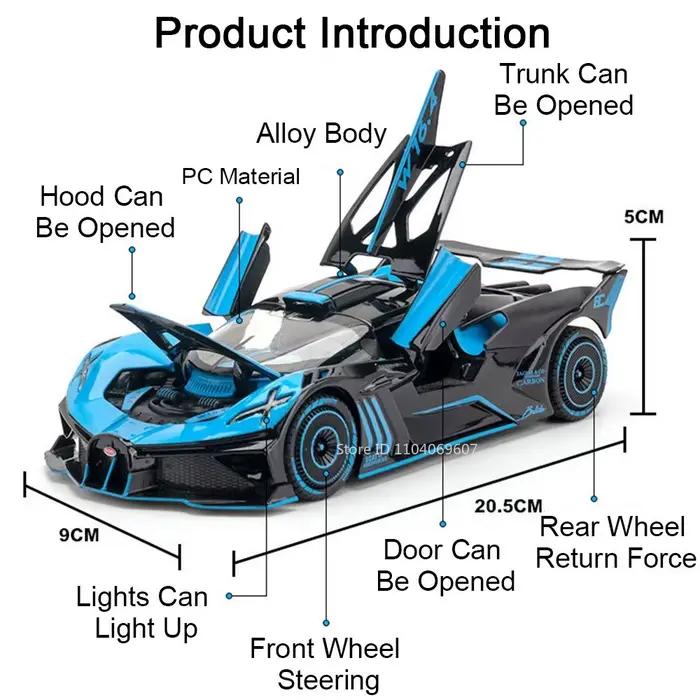 1:24 Tourbillon Bolide modèle jouet voitures de sport alliage moulé sous pression son lumière portes ouvert tirer arrière Collection supercar jouets pour enfants