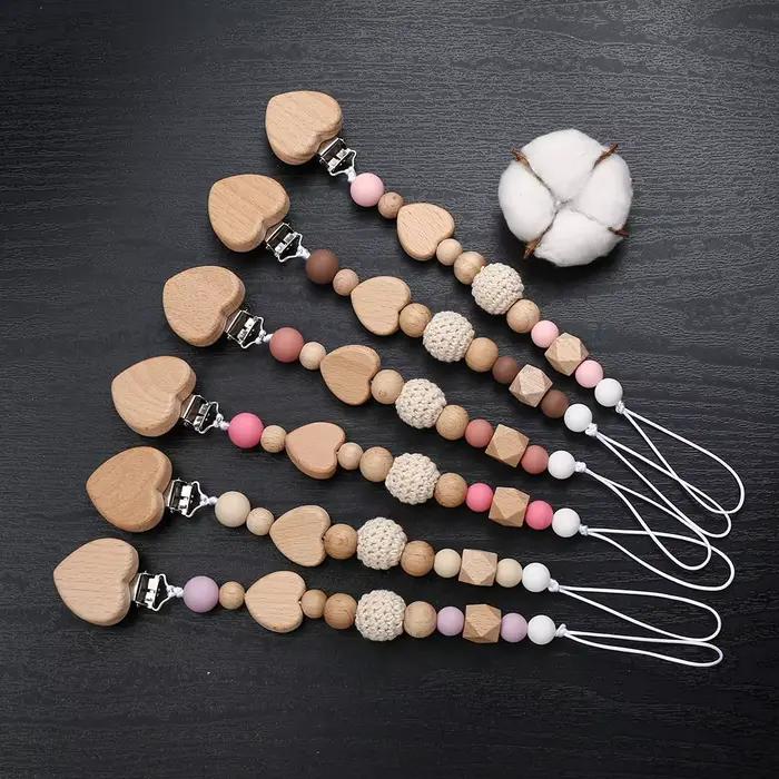 Nouveau coeur bébé Anti-chute chaîne sucette Clips perles de Silicone infantile mamelon apaiser