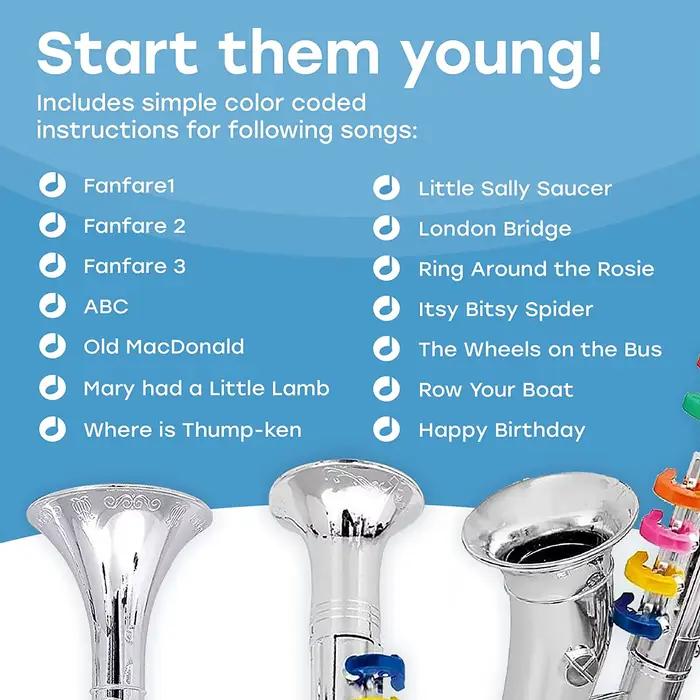 Clarinette jouet pour enfants, instruments de musique vent et laiton pour tout-petits, Saxophone jouet avec 8 touches codées colorées, chansons pédagogiques