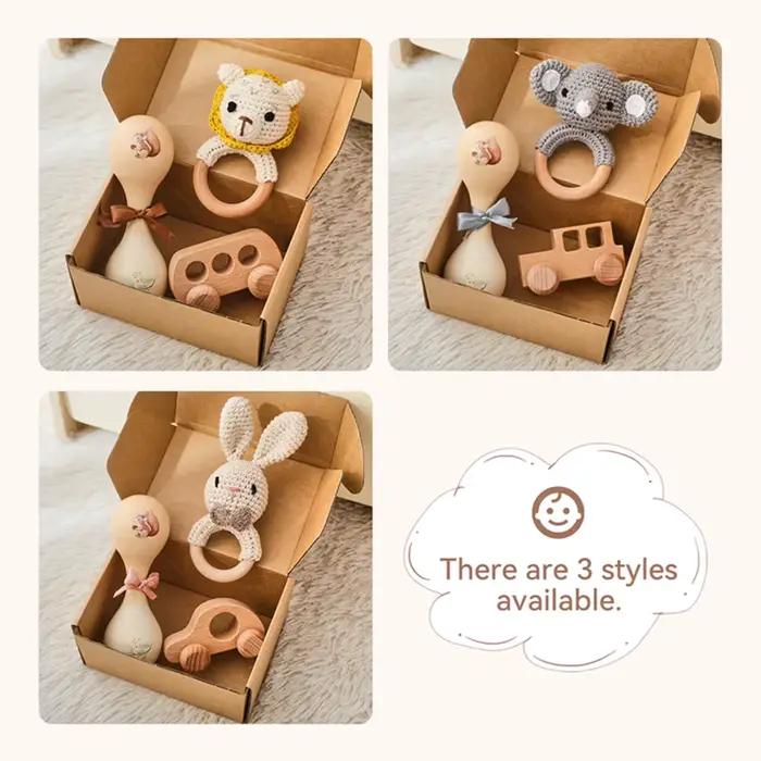 Ensemble de jouets pour bébé, hochet lapin au crochet, Instrument de musique pour nourrissons, jouet à pousser en bois, jouet éducatif Montessori pour nouveau-né, cadeau pour bébé