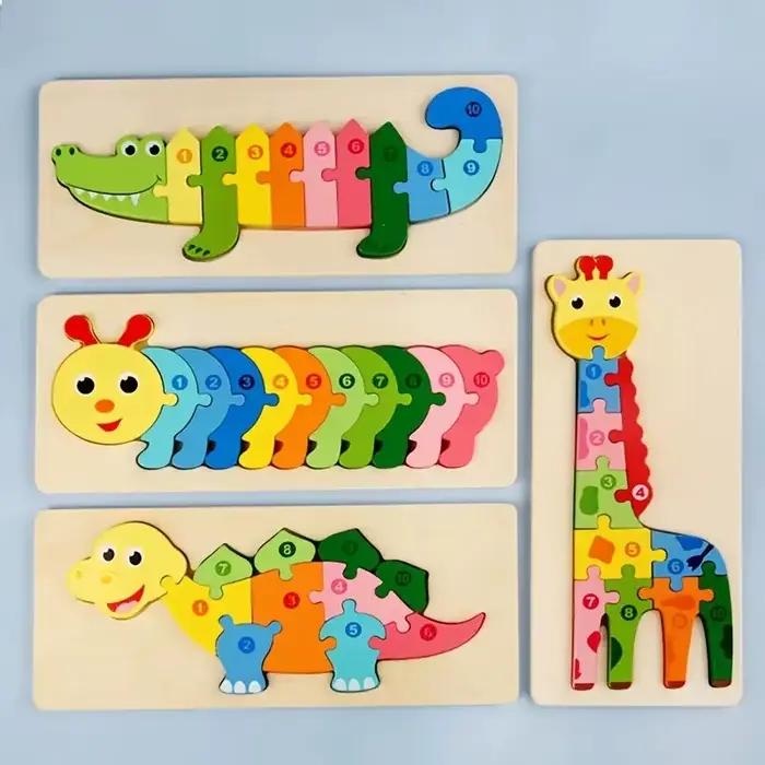 Puzzles en bois pour enfants, puzzle de chiffres, dinosaures, animaux, trafic et personnages, jouets éducatifs pour garçons et filles occasions spéciales