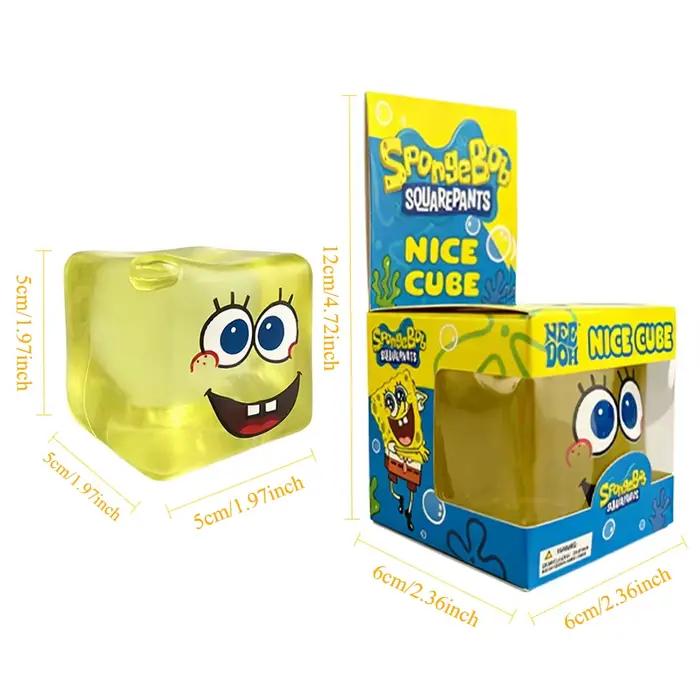 Squishy en stock Bob l'éponge, cube anti-stress, jouet à presser à rebond lent en sucre de malt, cadeau d'anniversaire