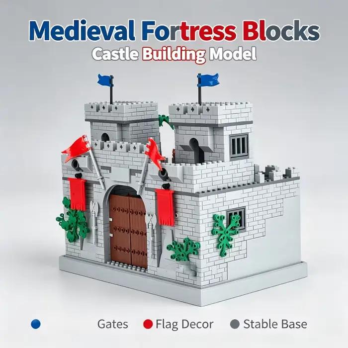 Modèle de château médiéval en blocs de construction MOC, château de chevalier vintage, briques technologiques, assemblage DIY, jouets de construction pour les fêtes, cadeau