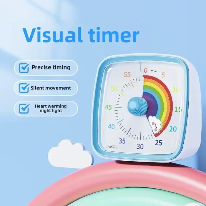 Minuteur visuel pour enfants, outil de gestion du temps, veilleuse, réveil ultra silencieux, compte à rebours numérique de 60 minutes
