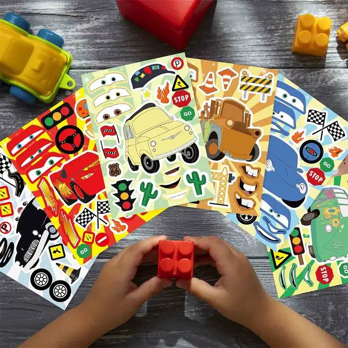 6/12 feuilles bricolage Disney dessin animé voitures Puzzle autocollants mignon foudre McQueen visage faire votre