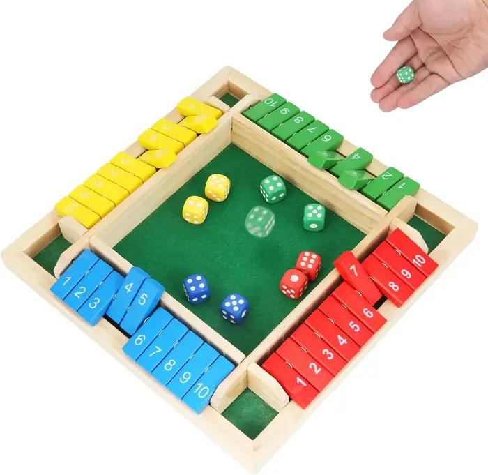 Jeu de dés Shut The Box, jeu de mathématiques sur plateau en bois pour 2 à 4 joueurs, divertissement familial classique pour les soirées à la maison ou au pub