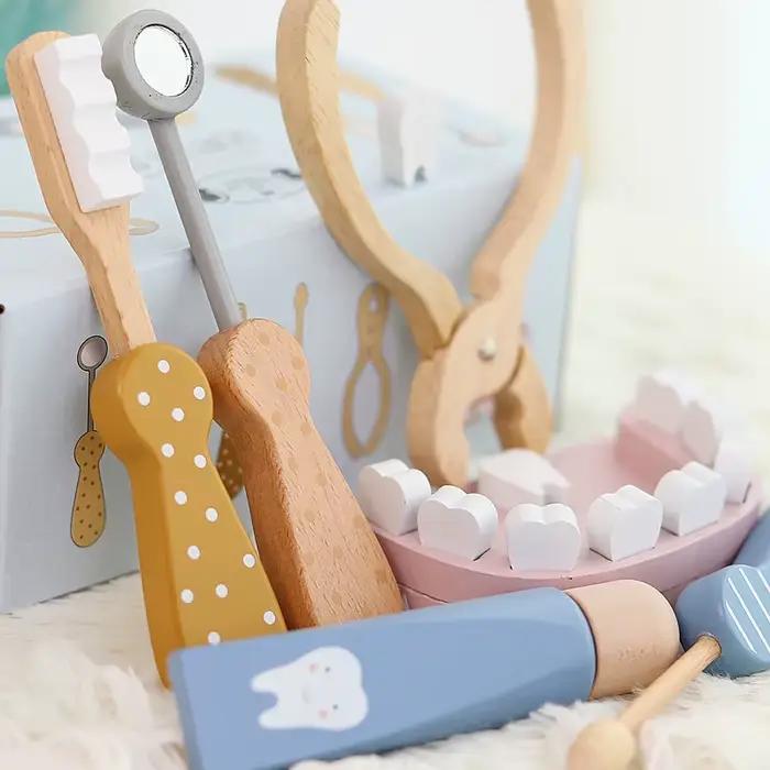 Petit docteur en bois pour enfants, jeu de dentiste, ensemble dentaire Oral, jouet d'infirmière, bébé apprendre à brosser les dents et à jouer à la maison