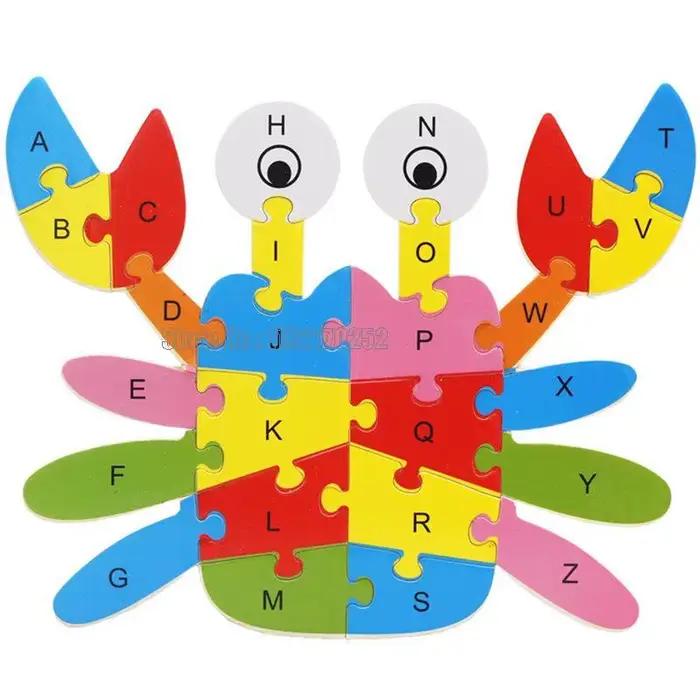 Puzzle Animaux en Bois avec 26 Lettres Alphabétiques Anglaises