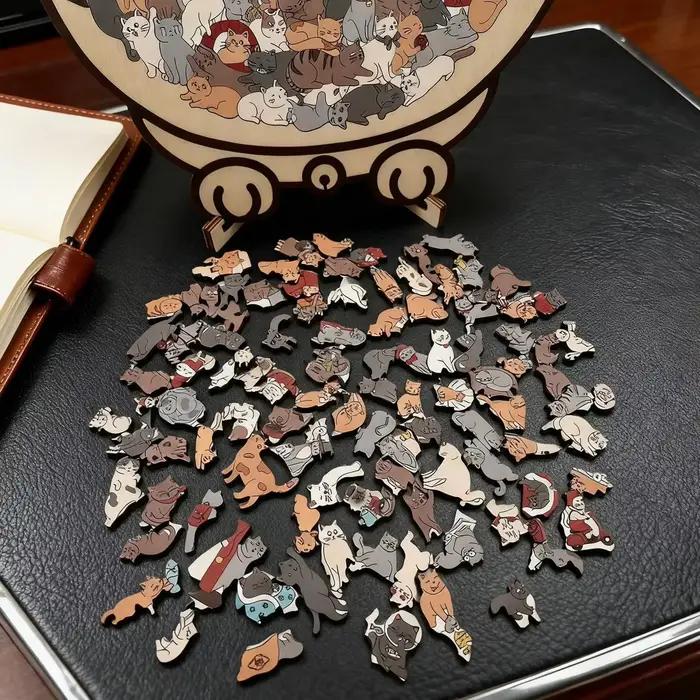 Puzzle en forme de chat coloré en bois de 135 pièces
