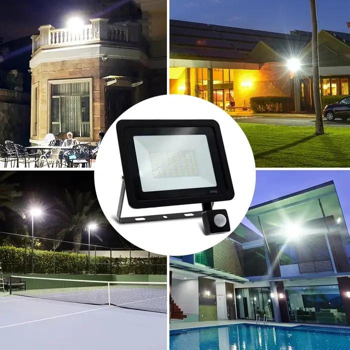 Éclairage LED PIR capteur de mouvement projecteur LED extérieur 10W 20W 30W 50W 100W IP66 étanche éclairage de jardin extérieur réverbère