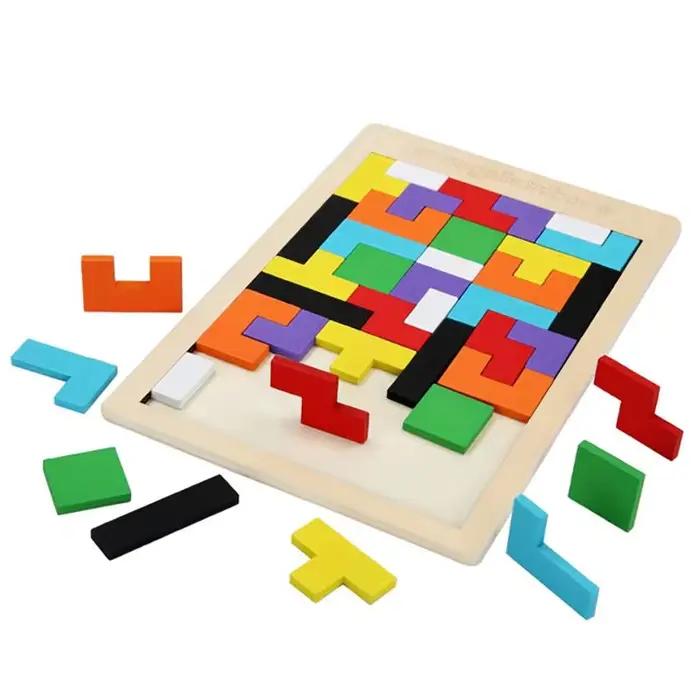 Jouets de puzzle en bois colorés Tangram Montessori matériaux