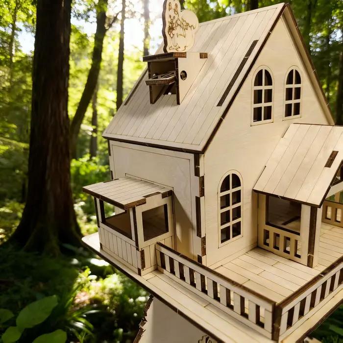 Modèle de puzzle de maison dans les arbres de la jungle en 3D