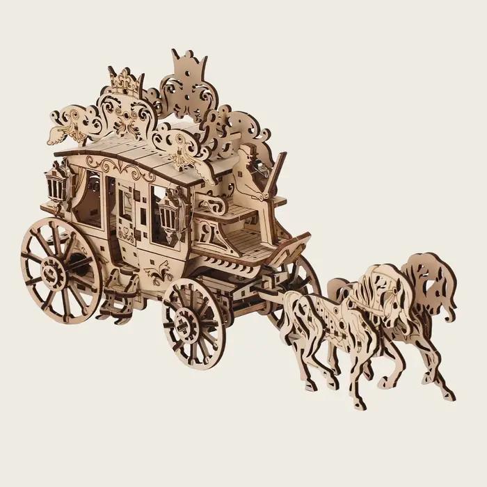 Kit de puzzle 3D chariot à cheval artisanal en bois blanc pour adultes et adolescents occasion décoration festive et cadeau spécial