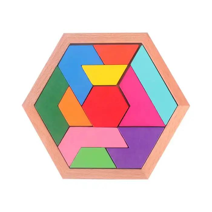 Puzzle Tangram hexagonal en bois
