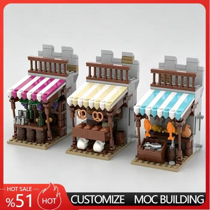 549 Pièces Blocs de Construction Modulaires Château Marché Stands Modèle d'Architecture Urbaine Médiévale à Assembler Soi-même Jouet Éducatif Cadeaux