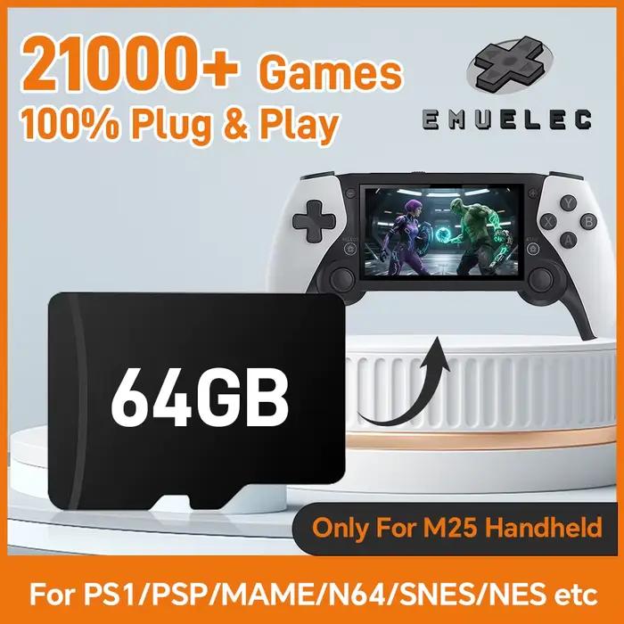 Carte de jeu TF 64G M25 intégrée plus de 21000 jeux 26 émulateurs pour carte de jeu PS1/PSP/N64/SS/SNES pour Console de jeu Portable M25