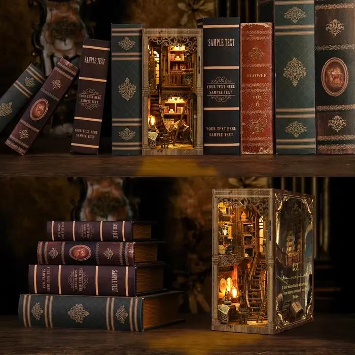 Kit de bricolage de coin de livre en bois pour salle de collection de livres Vintage