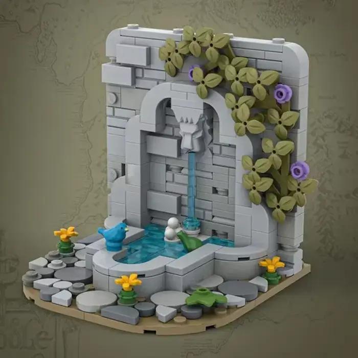Château médiéval modèle Moc briques de construction grue fontaine murale technologie blocs modulaires cadeaux jouets de noël bricolage ensembles assemblage