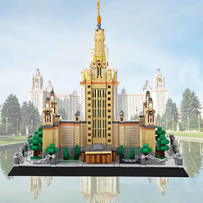 Blocs de construction en plastique ABS noir innovants pour adultes, maquette d'architecture scolaire moderne, jouets de construction en briques compatibles avec LEGO occasions spéciales