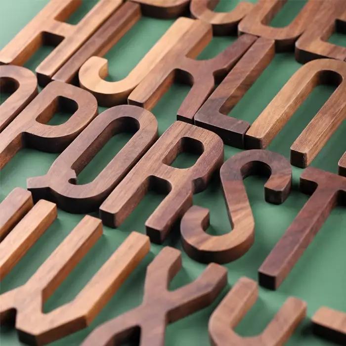 Lettres en bois de noyer 3D 8cm alphabet personnalisable pour décoration intérieure mariage crèche nom initialisée gravure laser