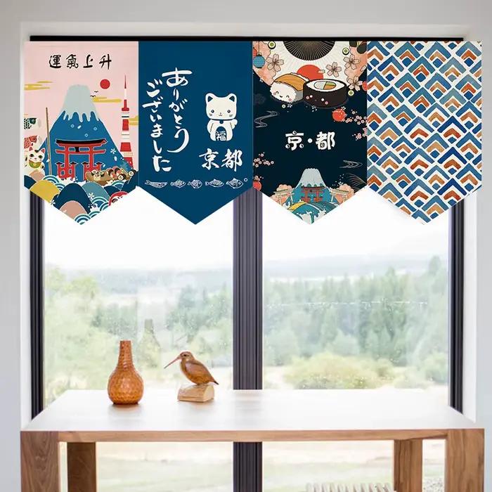 Rideau japonais Sushi Restaurant boutique suspendu rideau court porte Triangle drapeau cuisine Noren Rideau Cortinas décor à la maison