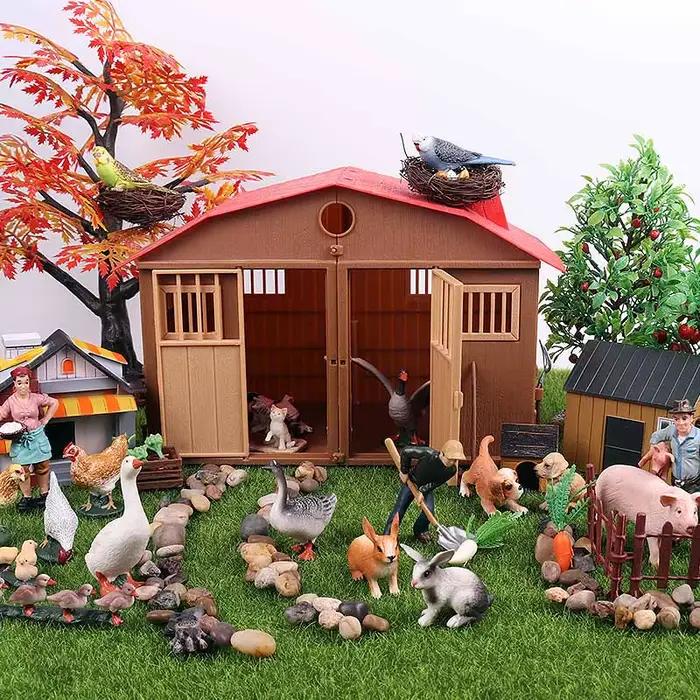 Oenux nouveau modèle de personnes fermières Simulation personnel de ferme mangeoire figurines d'action cochon animaux Figurine Miniature beaux jouets pour les enfants