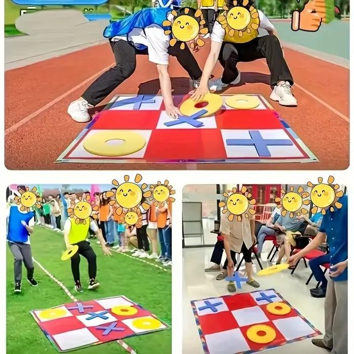 Grand jeu de Tic Tac Toe géant avec tapis de jeu à grille damier géante et marqueurs X O en feutre pour activités de