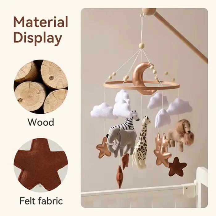 Mobile musical pour berceau avec boite à musique, ours en feutre doux, hochet suspendu, jouet suspendu pour nouveau-né, décoration de chambre d'enfant, stimulation visuelle et auditive, cadeau de naissance, univers enchanté pour bébé