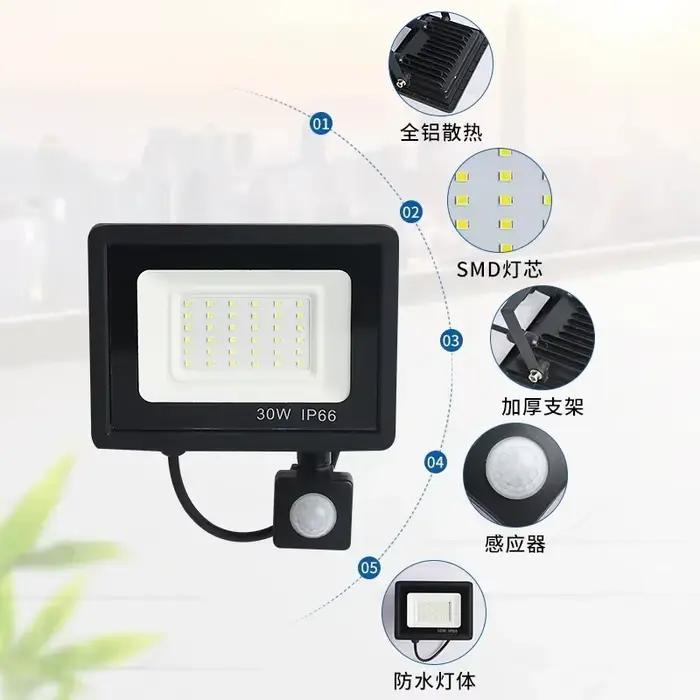 Éclairage LED PIR capteur de mouvement projecteur LED extérieur 10W 20W 30W 50W 100W IP66 étanche éclairage de jardin extérieur réverbère