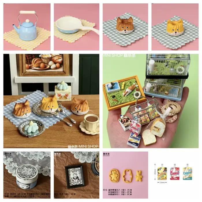 Ensemble de boulangerie miniature 1:12 : Mini-pains Ours et Lapin