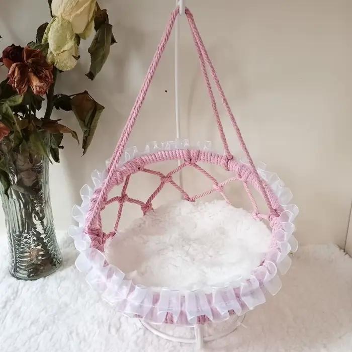 Chaise suspendue en coton pour poupée, chaise tissée à la main, 20cm