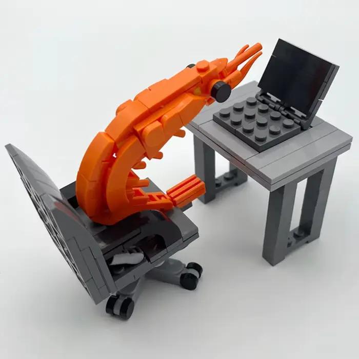 Kit de construction MOC : Figurines de crevettes à assembler – Jouet créatif de parodie pour garçons et filles