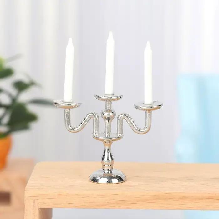 Bougeoir miniature or argent pour maison de poupées 1:12 accessoire de décoration pour collection et modélisation jouets occasions spéciales
