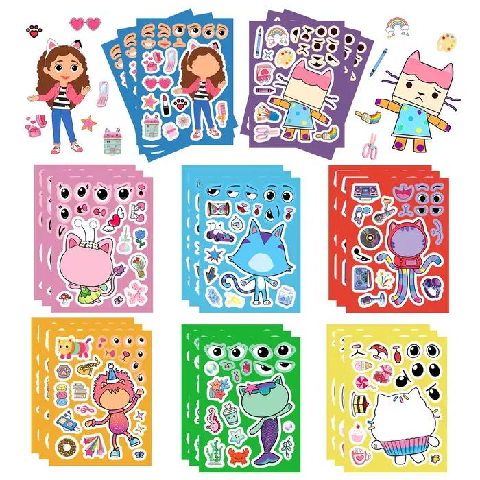 8/16 feuilles d'autocollants puzzle Gabby's Dollhouse pour créer des visages