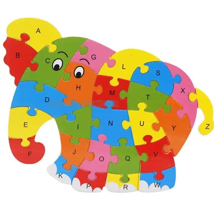 Puzzle Animaux en Bois avec 26 Lettres Alphabétiques Anglaises