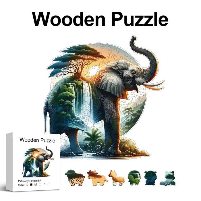 Puzzle en bois en forme d'éléphant pour adultes