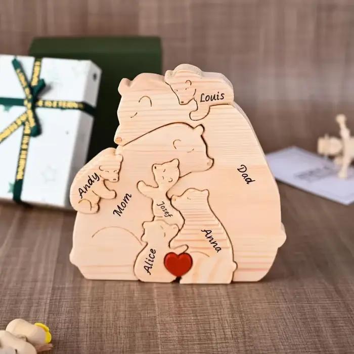 Puzzle familial ours en bois personnalisé