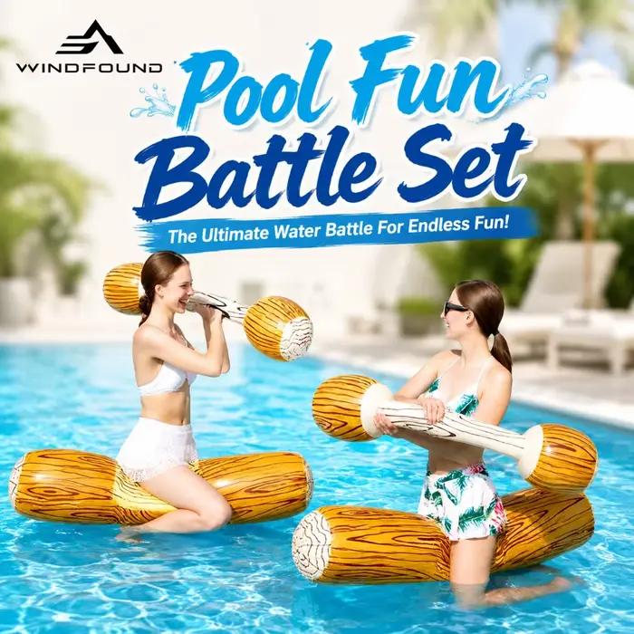 Ensemble de jouets de combat gonflables flottants, jeu aquatique amusant, flotteur gonflable effet bois pour l'été, la plage, la piscine, les fêtes, adultes et enfants