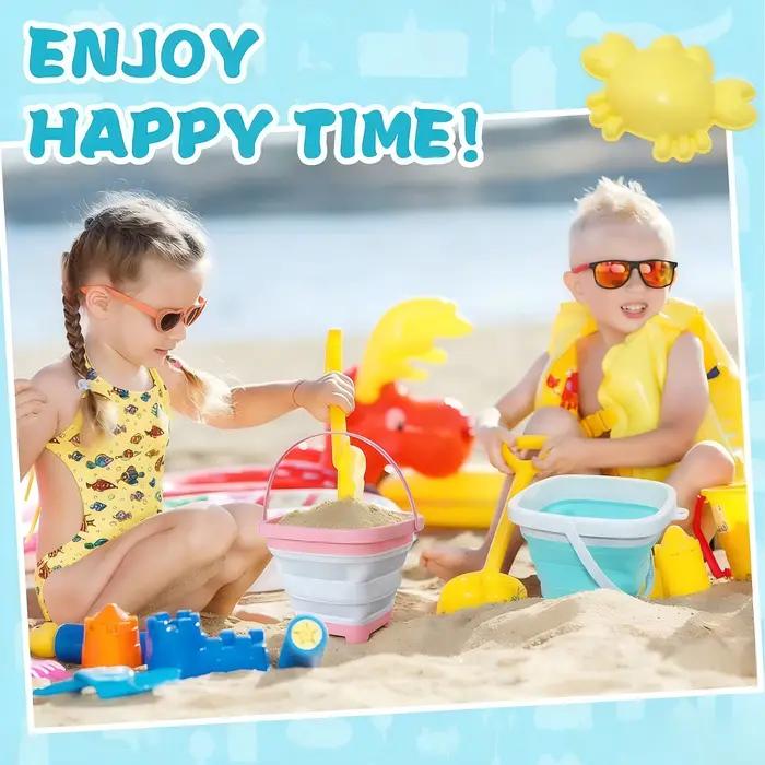 Ensemble de jouets de plage pour enfants, seau et pelles pliables en silicone avec moules à sable, essentiels de plage pour les jeux en plein air en été