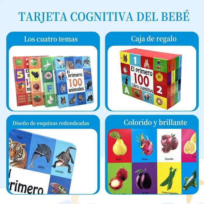 Cartes cognitives pour bébé - 4 thèmes, conception à bords arrondis, livres espagnols aux couleurs vives