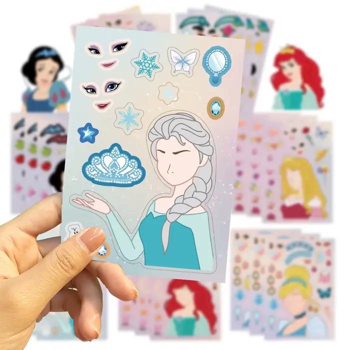 8/16 feuilles Disney princesse enfants bricolage Puzzle autocollants jeu faire un visage assembler