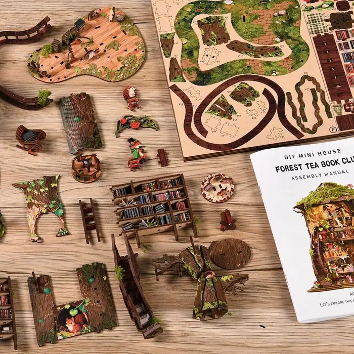 Club de lecture Thème Forêt : Kit de construction de maison miniature en bois à assembler soi-même