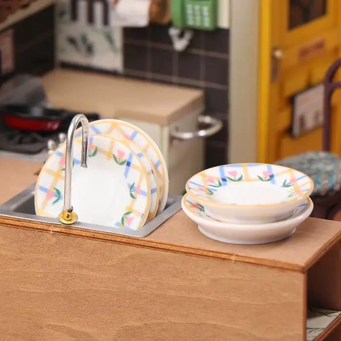 5 pièces 1/12 Mini assiettes plats modèle Simulation cuisine décoration maison de poupée poupées