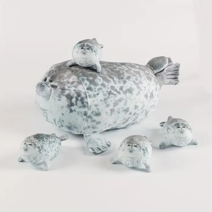 Animal en peluche de sceau de simulation Kawaii avec 4 mini animaux